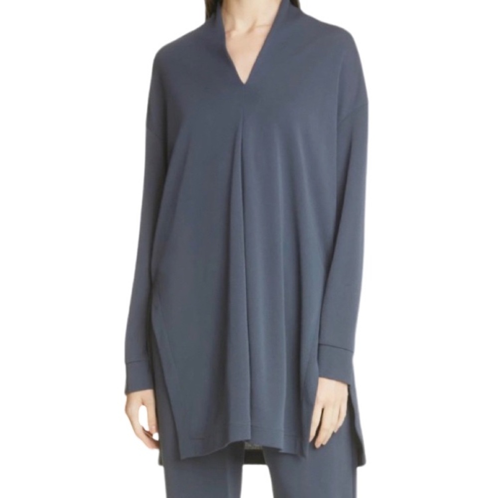 NWT MaxMara Leisure Dark Gray Falla Long Sleeve V Neck Side Slit Tunic - Sz XL
